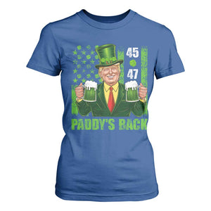 Funny St Patrick's Day Trump T Shirt For Women Paddy's Back 45 47 President USA Flag TS02 Royal Blue Print Your Wear
