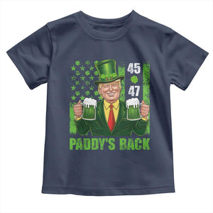 Funny St Patrick's Day Trump Toddler T Shirt Paddy's Back 45 47 President USA Flag TS02 Navy Print Your Wear