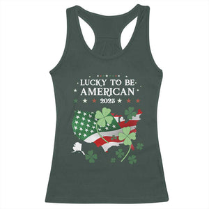 Funny St Patrick's Day Trump Racerback Tank Top Lucky To Be American 2025 TS02 Dark Forest Green Print Your Wear