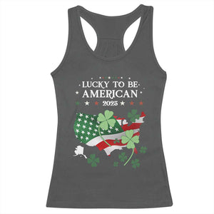 Funny St Patrick's Day Trump Racerback Tank Top Lucky To Be American 2025 TS02 Dark Heather Print Your Wear
