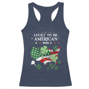 Funny St Patrick's Day Trump Racerback Tank Top Lucky To Be American 2025 TS02 Navy Print Your Wear