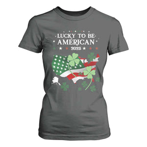 Funny St Patrick's Day Trump T Shirt For Women Lucky To Be American 2025 TS02 Dark Heather Print Your Wear