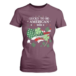 Funny St Patrick's Day Trump T Shirt For Women Lucky To Be American 2025 TS02 Maroon Print Your Wear