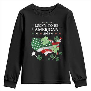 Funny St Patrick's Day Trump Youth Sweatshirt Lucky To Be American 2025 TS02 Black Print Your Wear