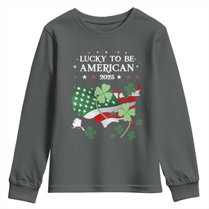 Funny St Patrick's Day Trump Youth Sweatshirt Lucky To Be American 2025 TS02 Dark Heather Print Your Wear