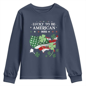Funny St Patrick's Day Trump Youth Sweatshirt Lucky To Be American 2025 TS02 Navy Print Your Wear