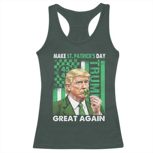 Funny Trump Make St Patrick's Day Great Again Racerback Tank Top Green American Flag TS02 Dark Forest Green Print Your Wear