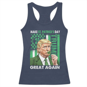 Funny Trump Make St Patrick's Day Great Again Racerback Tank Top Green American Flag TS02 Navy Print Your Wear