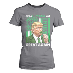 Funny Trump Make St Patrick's Day Great Again T Shirt For Women Green American Flag TS02 Charcoal Print Your Wear