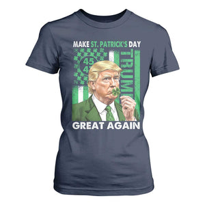 Funny Trump Make St Patrick's Day Great Again T Shirt For Women Green American Flag TS02 Navy Print Your Wear
