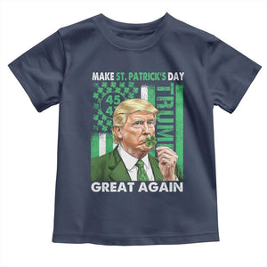 Funny Trump Make St Patrick's Day Great Again Toddler T Shirt Green American Flag TS02 Navy Print Your Wear