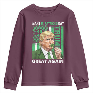 Funny Trump Make St Patrick's Day Great Again Youth Sweatshirt Green American Flag TS02 Maroon Print Your Wear