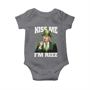 Funny St Patrick's Day Trump Baby Onesie Kiss Me I'm Rizz TS02 Charcoal Print Your Wear