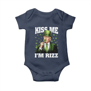 Funny St Patrick's Day Trump Baby Onesie Kiss Me I'm Rizz TS02 Navy Print Your Wear