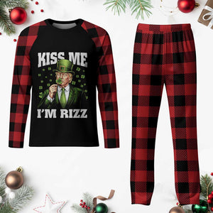 Funny St Patrick's Day Trump Plaid Pajama Set Kiss Me I'm Rizz TS02 Buffalo Plaid Print Your Wear