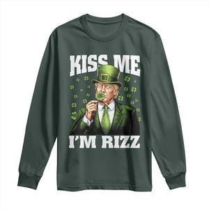 Funny St Patrick's Day Trump Long Sleeve Shirt Kiss Me I'm Rizz TS02 Dark Forest Green Print Your Wear
