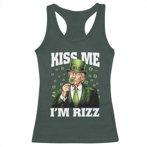 Funny St Patrick's Day Trump Racerback Tank Top Kiss Me I'm Rizz TS02 Dark Forest Green Print Your Wear