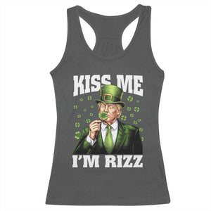 Funny St Patrick's Day Trump Racerback Tank Top Kiss Me I'm Rizz TS02 Dark Heather Print Your Wear