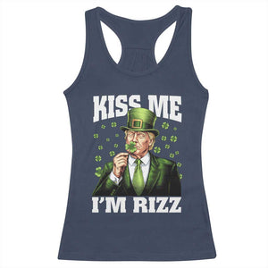 Funny St Patrick's Day Trump Racerback Tank Top Kiss Me I'm Rizz TS02 Navy Print Your Wear