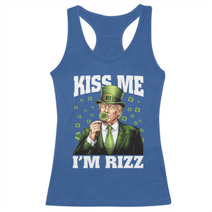 Funny St Patrick's Day Trump Racerback Tank Top Kiss Me I'm Rizz TS02 Royal Blue Print Your Wear