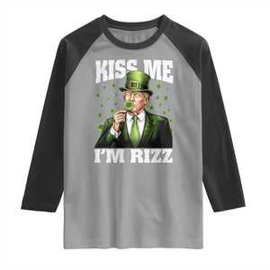Funny St Patrick's Day Trump Raglan Shirt Kiss Me I'm Rizz TS02 Sport Gray Black Print Your Wear