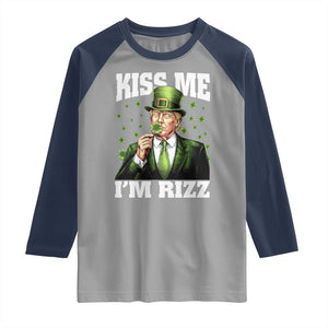 Funny St Patrick's Day Trump Raglan Shirt Kiss Me I'm Rizz TS02 Sport Gray Navy Print Your Wear