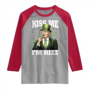 Funny St Patrick's Day Trump Raglan Shirt Kiss Me I'm Rizz TS02 Sport Gray Red Print Your Wear