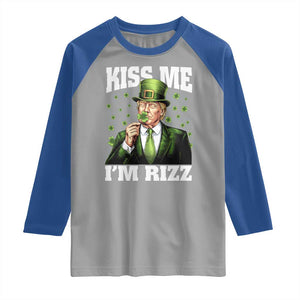 Funny St Patrick's Day Trump Raglan Shirt Kiss Me I'm Rizz TS02 Sport Gray Royal Print Your Wear