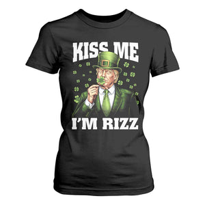 Funny St Patrick's Day Trump T Shirt For Women Kiss Me I'm Rizz TS02 Black Print Your Wear