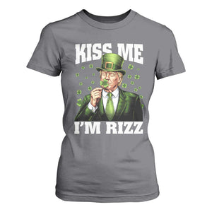Funny St Patrick's Day Trump T Shirt For Women Kiss Me I'm Rizz TS02 Charcoal Print Your Wear