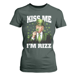 Funny St Patrick's Day Trump T Shirt For Women Kiss Me I'm Rizz TS02 Dark Forest Green Print Your Wear