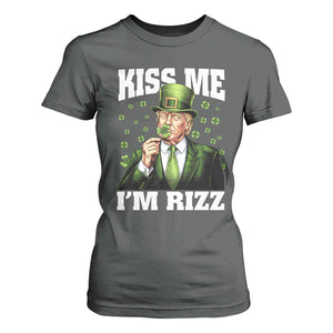 Funny St Patrick's Day Trump T Shirt For Women Kiss Me I'm Rizz TS02 Dark Heather Print Your Wear