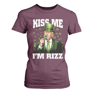 Funny St Patrick's Day Trump T Shirt For Women Kiss Me I'm Rizz TS02 Maroon Print Your Wear