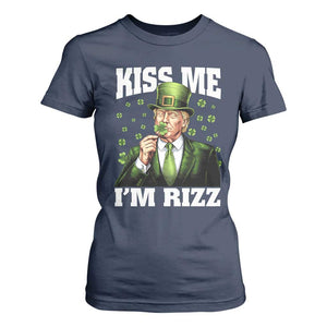 Funny St Patrick's Day Trump T Shirt For Women Kiss Me I'm Rizz TS02 Navy Print Your Wear