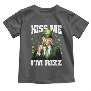 Funny St Patrick's Day Trump Toddler T Shirt Kiss Me I'm Rizz TS02 Dark Heather Print Your Wear