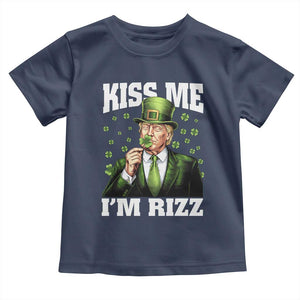 Funny St Patrick's Day Trump Toddler T Shirt Kiss Me I'm Rizz TS02 Navy Print Your Wear