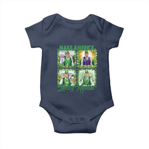 Funny St Patrick's Day Trump Baby Onesie Make America Lucky Again Shamrock Retro TS02 Navy Print Your Wear