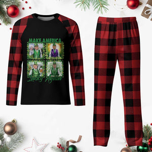 Funny St Patrick's Day Trump Plaid Pajama Set Make America Lucky Again Shamrock Retro TS02 Buffalo Plaid Print Your Wear