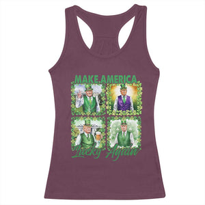 Funny St Patrick's Day Trump Racerback Tank Top Make America Lucky Again Shamrock Retro TS02 Maroon Print Your Wear