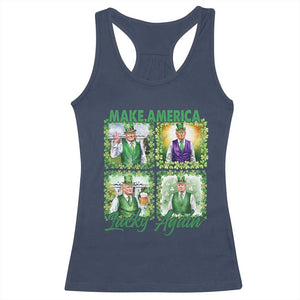 Funny St Patrick's Day Trump Racerback Tank Top Make America Lucky Again Shamrock Retro TS02 Navy Print Your Wear