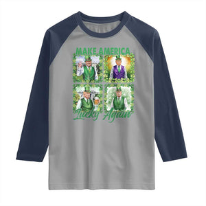 Funny St Patrick's Day Trump Raglan Shirt Make America Lucky Again Shamrock Retro TS02 Sport Gray Navy Print Your Wear
