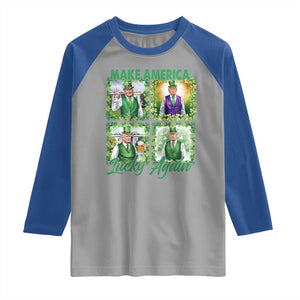 Funny St Patrick's Day Trump Raglan Shirt Make America Lucky Again Shamrock Retro TS02 Sport Gray Royal Print Your Wear