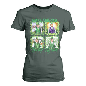 Funny St Patrick's Day Trump T Shirt For Women Make America Lucky Again Shamrock Retro TS02 Dark Forest Green Print Your Wear