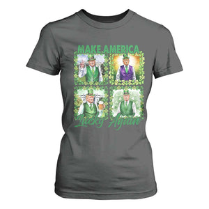 Funny St Patrick's Day Trump T Shirt For Women Make America Lucky Again Shamrock Retro TS02 Dark Heather Print Your Wear