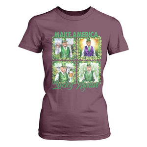 Funny St Patrick's Day Trump T Shirt For Women Make America Lucky Again Shamrock Retro TS02 Maroon Print Your Wear