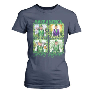 Funny St Patrick's Day Trump T Shirt For Women Make America Lucky Again Shamrock Retro TS02 Navy Print Your Wear