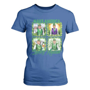 Funny St Patrick's Day Trump T Shirt For Women Make America Lucky Again Shamrock Retro TS02 Royal Blue Print Your Wear