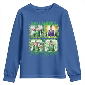 Funny St Patrick's Day Trump Youth Sweatshirt Make America Lucky Again Shamrock Retro TS02 Royal Blue Print Your Wear