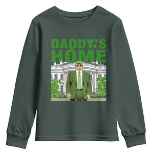 Funny St Patrick's Day Trump Youth Sweatshirt Daddy's Home White House TS02 Dark Forest Green Print Your Wear