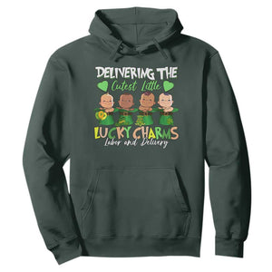 Labor and Delivery Nurse St Patrick's Day Hoodie Delivering The Cutest Little Lucky Charms TS02 Dark Forest Green Print Your Wear